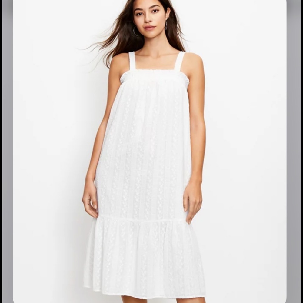 NWT LOFT Women's Embroidered Tiered Square Neck Midi Dress